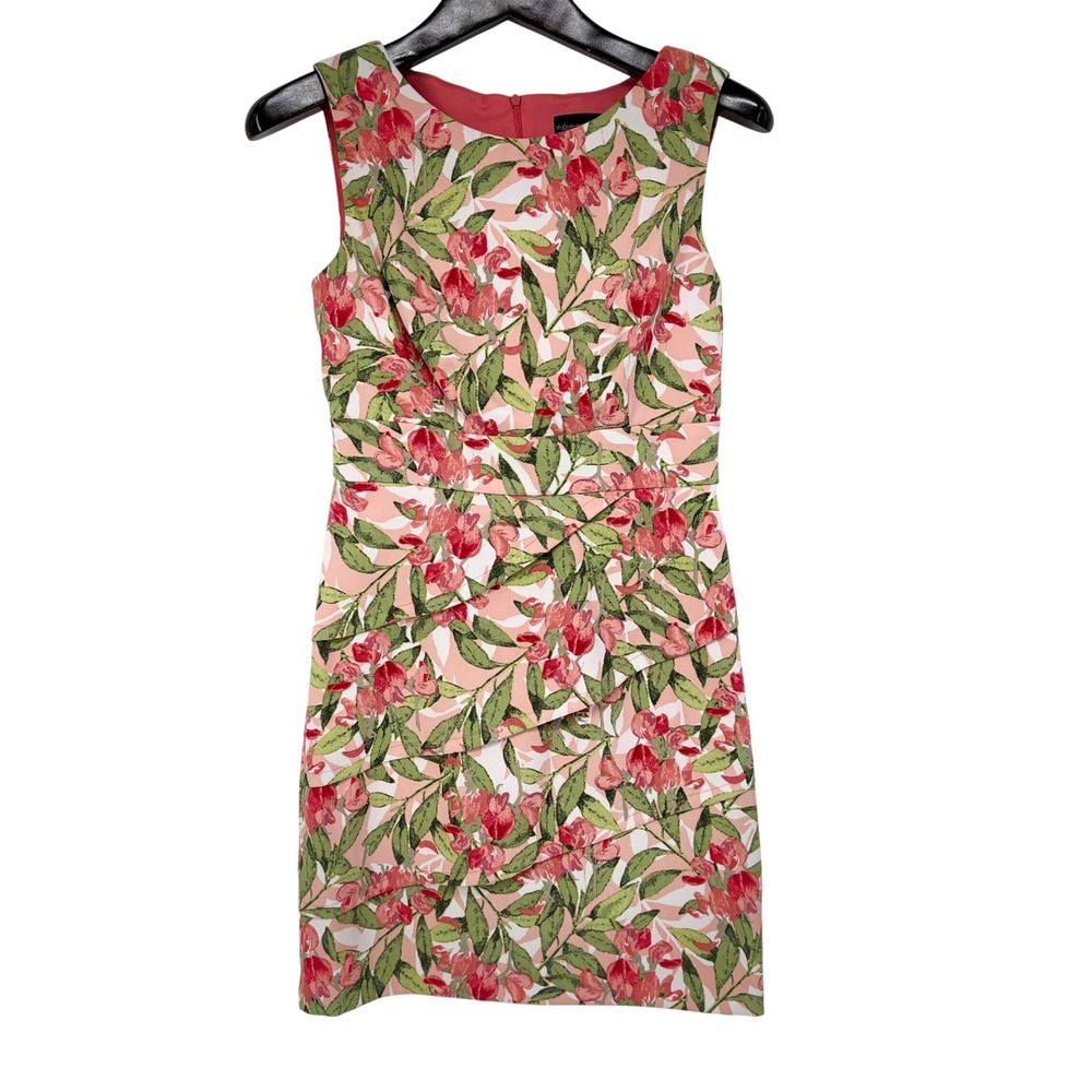 Connected Apparel Womens Pink Floral Tiered Sheath Dress Size 6 Wedding Church